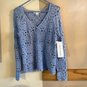 Pierre Cardin vintage inspired S crochet linen cotton cardigan button up sweater
